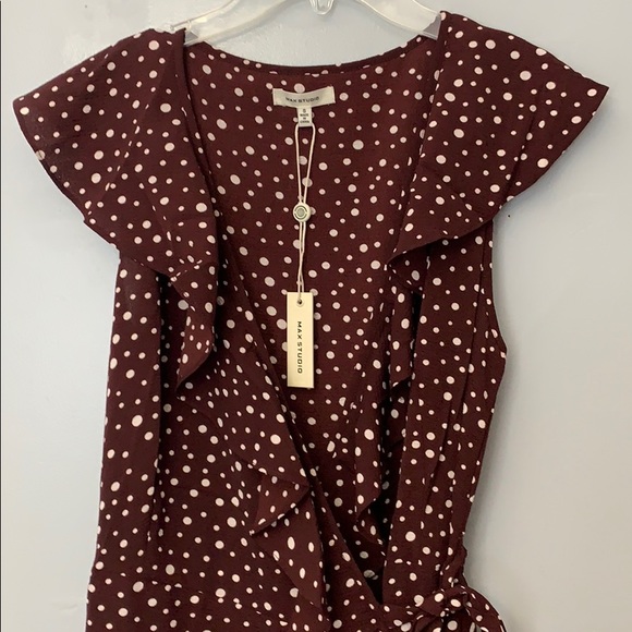 Max Studio boho high low ruffle wrap polka dot dress S - Picture 4 of 15